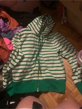 Juicy Couture Green and White Striped Zip Hoodie